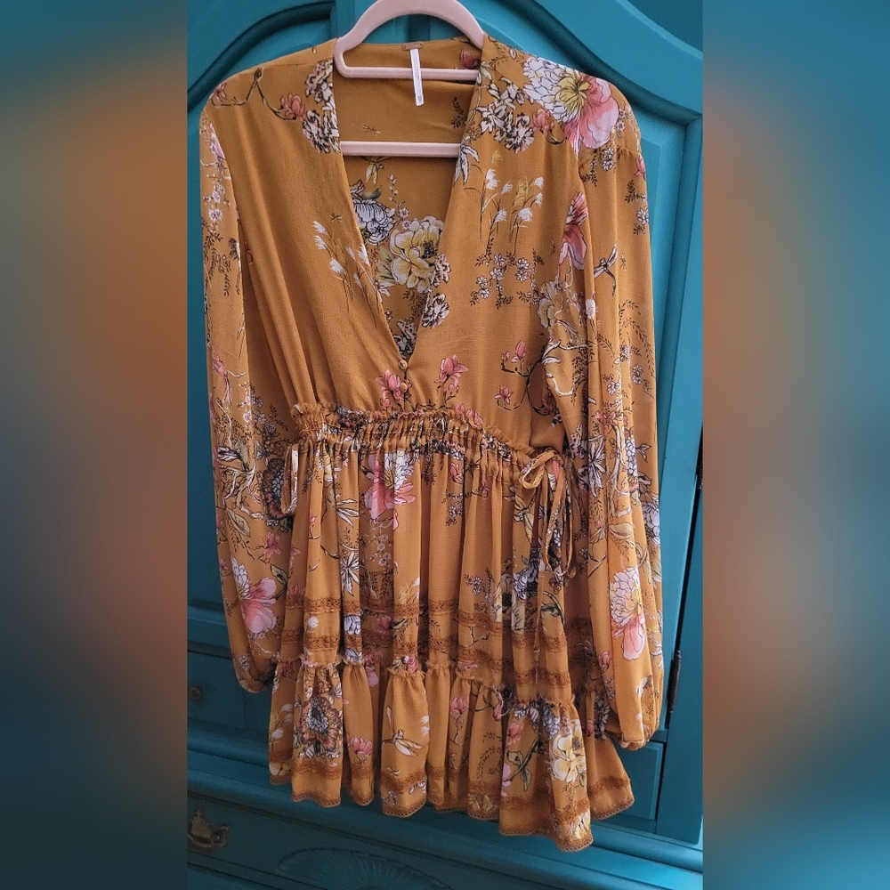 Free People-Cherry Blossom Floral Tiered Chiffon Mini Dress - Picture 2 of 4